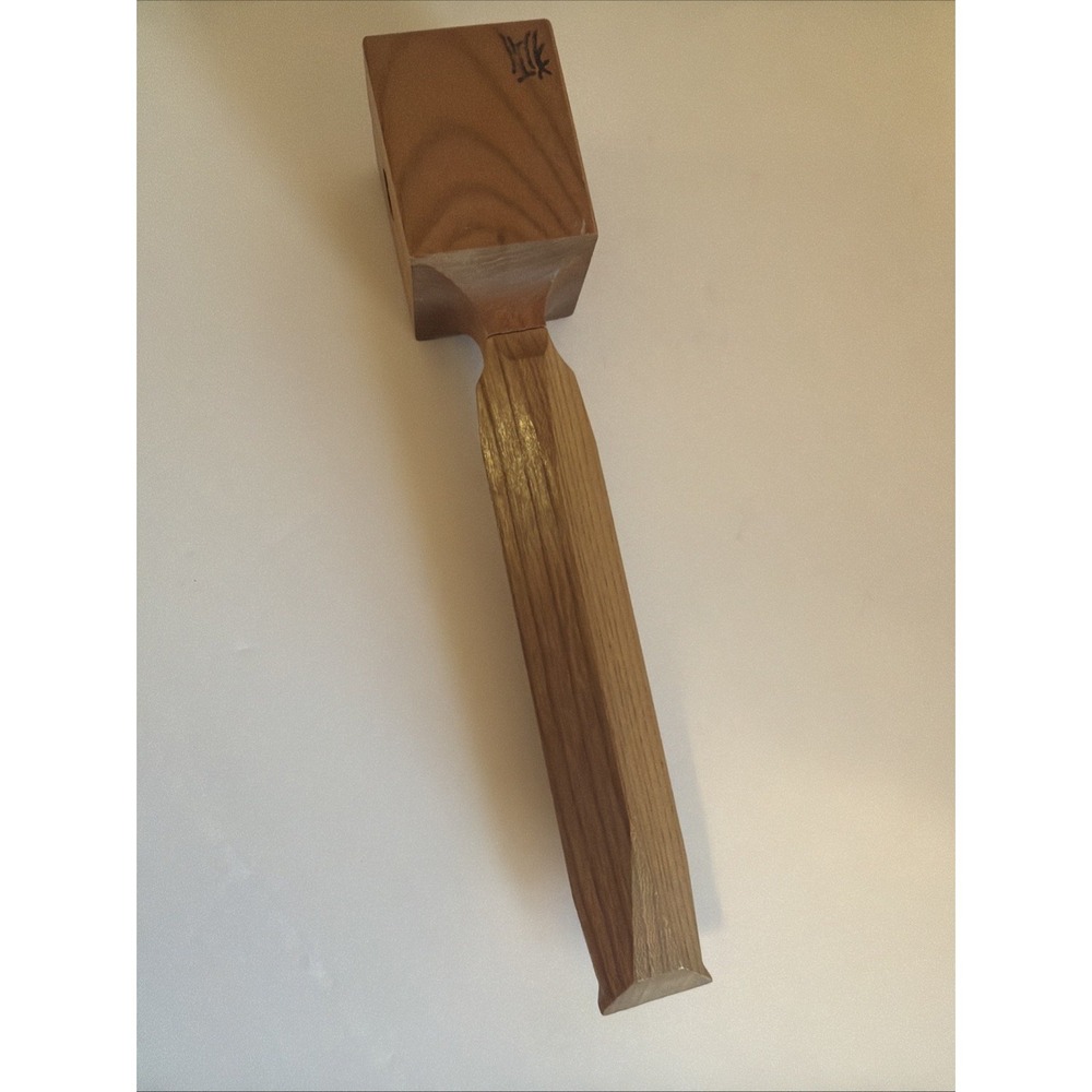 Japanese Handcrafted wooden mallet with carved handle and diamond cutout head. - Picture 6 of 11